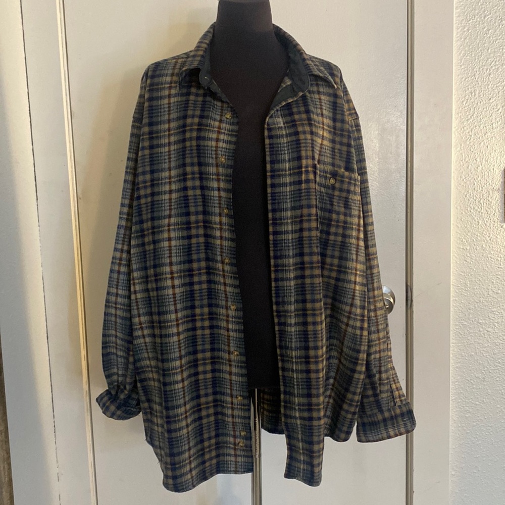 Green, burgundy, brown flannel from Pendleton! Made out of virgin wool!
